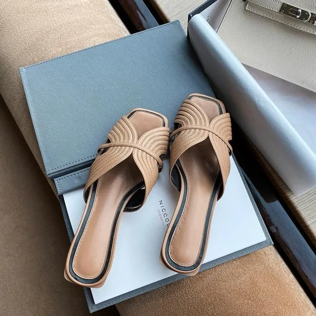 Genuine leather sandals women shoes peep toe slip