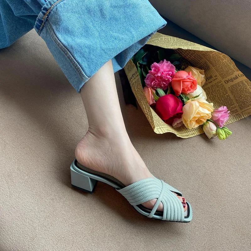 Genuine leather sandals women shoes peep toe slip