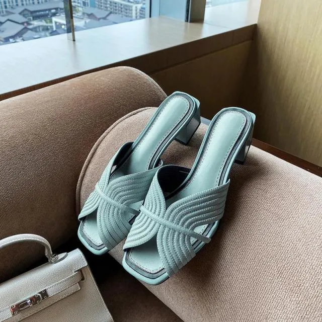 Genuine leather sandals women shoes peep toe slip