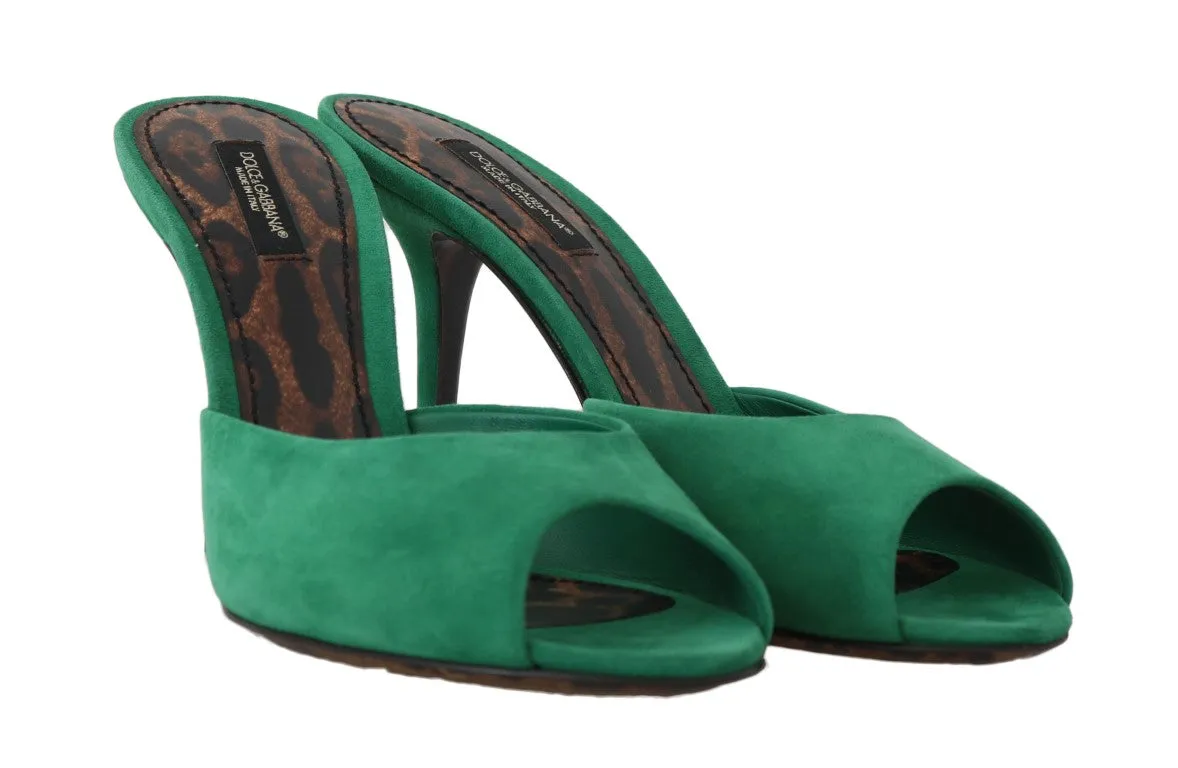 Green Suede Leather Stiletto Slides