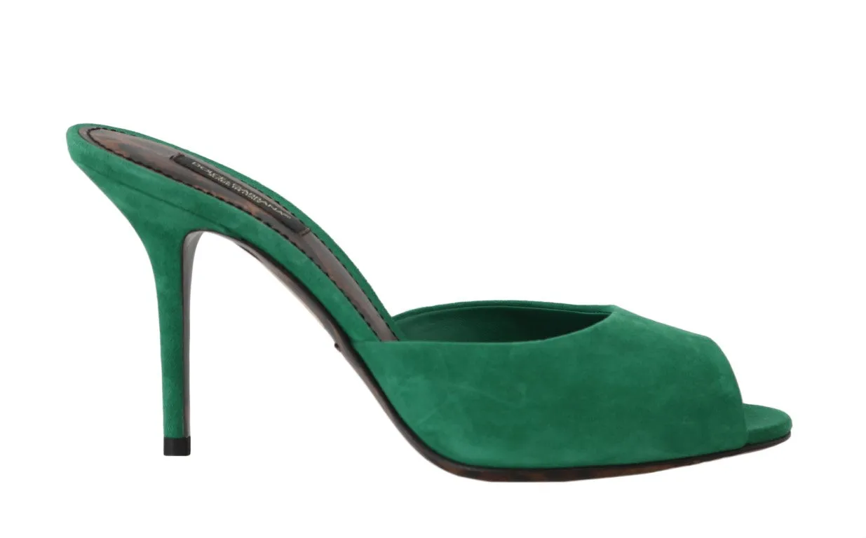 Green Suede Leather Stiletto Slides