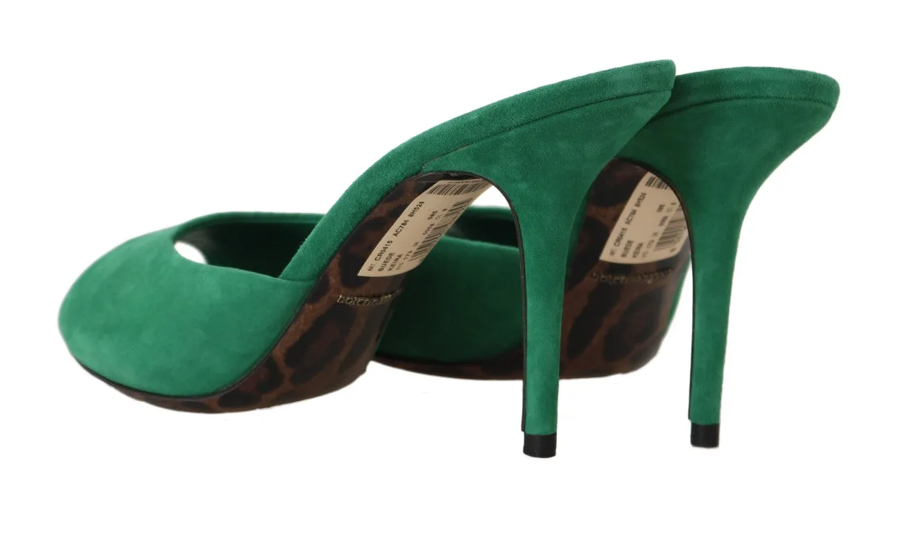 Green Suede Leather Stiletto Slides