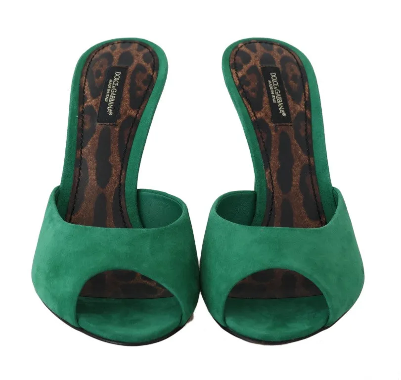 Green Suede Leather Stiletto Slides