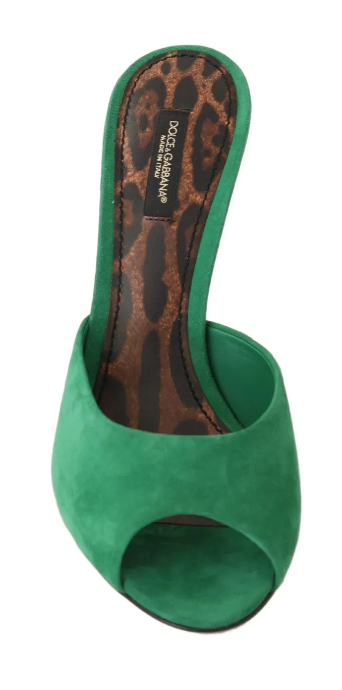 Green Suede Leather Stiletto Slides