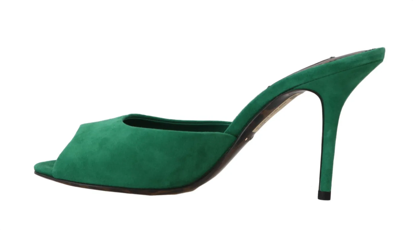Green Suede Leather Stiletto Slides