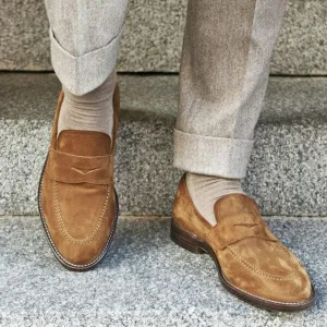 Handmade Beige Moccasins for Men - Classic Penny Loafers