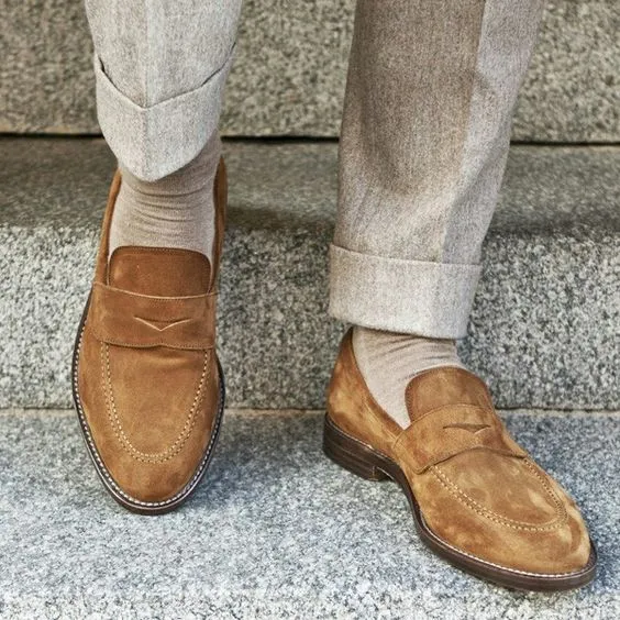 Handmade Beige Moccasins for Men - Classic Penny Loafers
