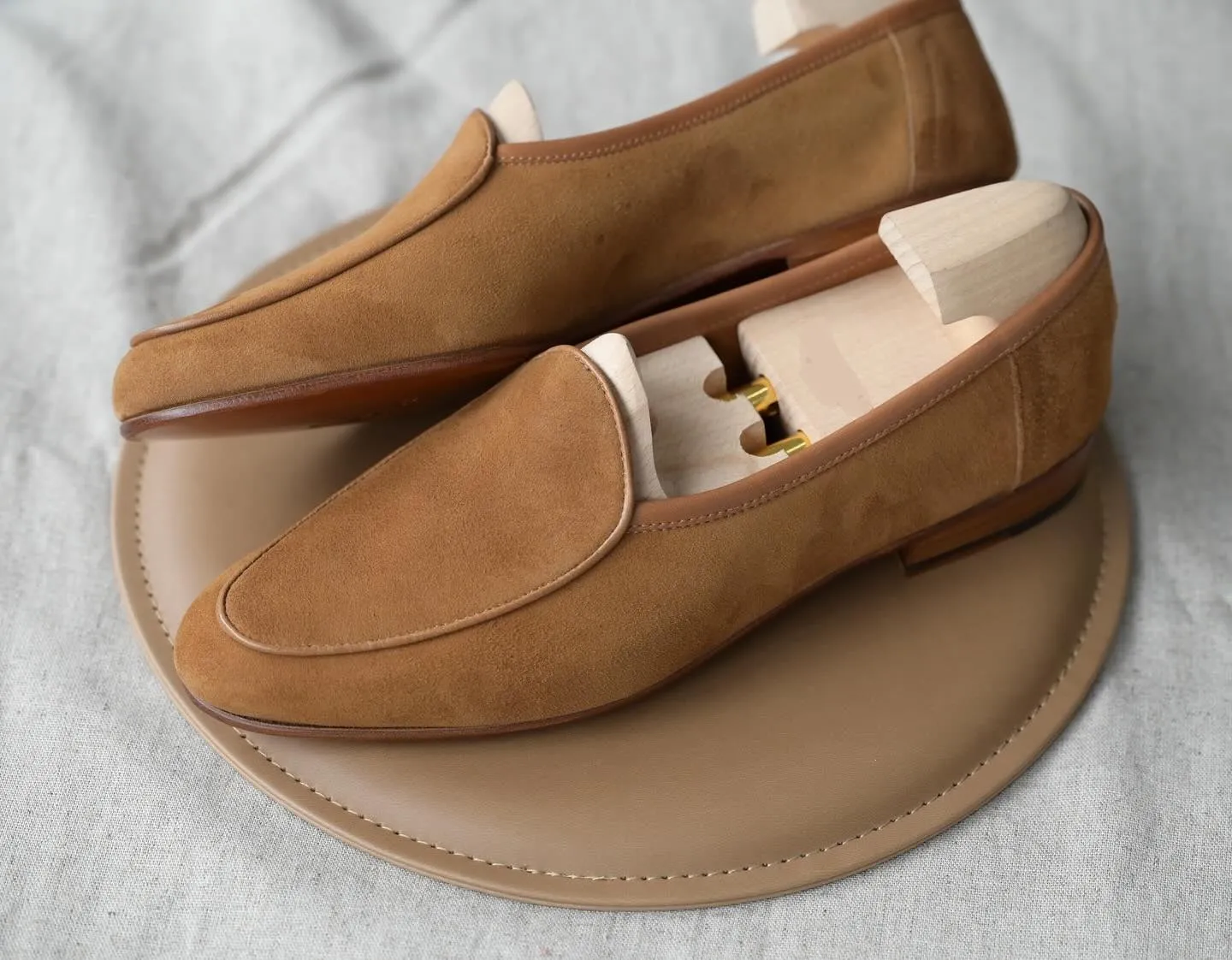 Handmade Beige Suede Moccasins for Men