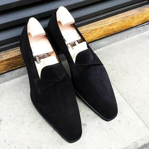 Handmade Black Suede Moccasins for Men