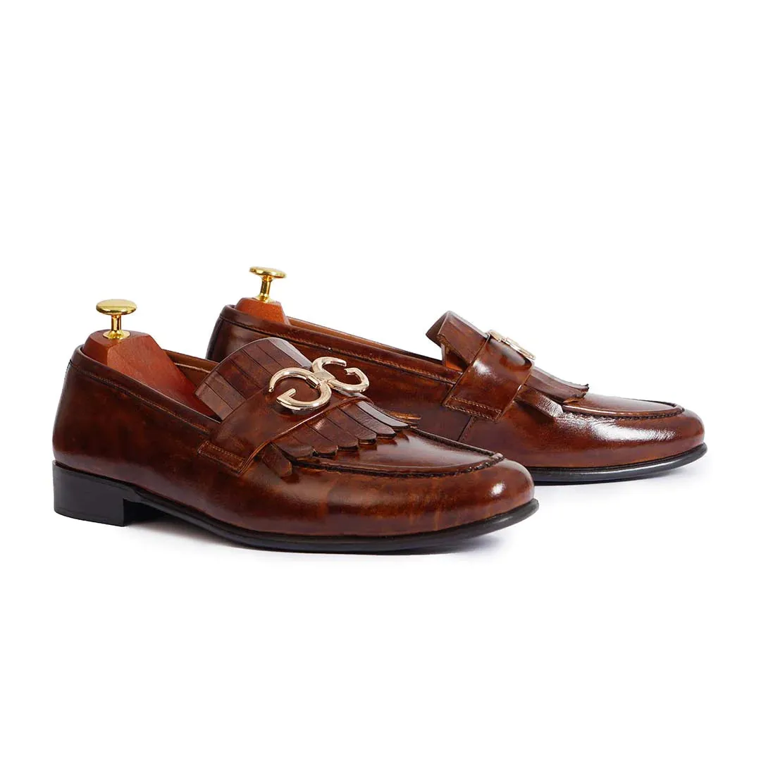 Handmade Brown Leather Fringe Moccasins for Men