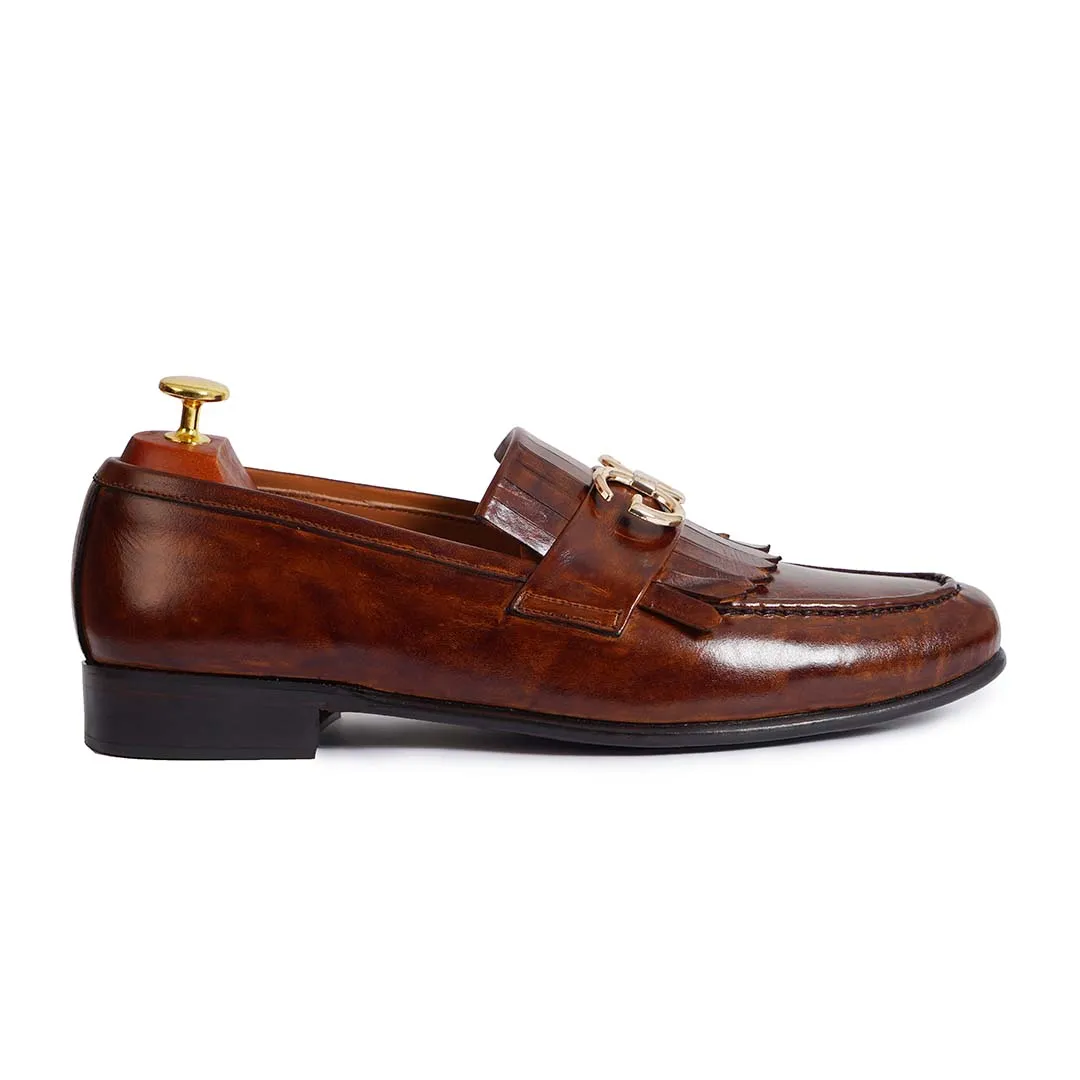 Handmade Brown Leather Fringe Moccasins for Men