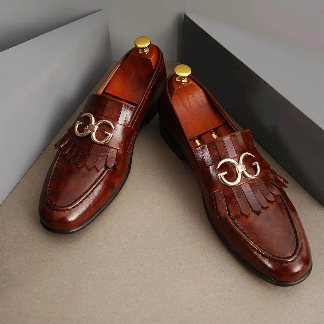 Handmade Brown Leather Fringe Moccasins for Men