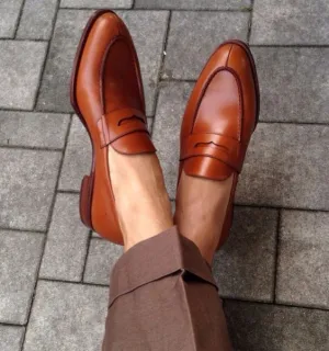 Handmade Brown Leather Moccasins for Men - Formal Loafers