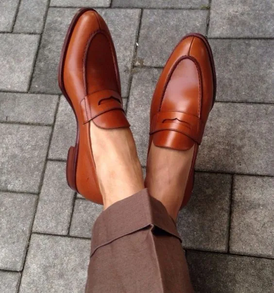 Handmade Brown Leather Moccasins for Men - Formal Loafers