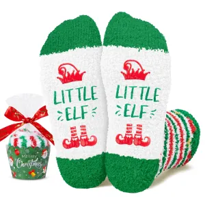 HAPPYPOP Fuzzy Christmas Socks - Christmas Gifts Stocking Socks for Boys Girls, Fuzzy Little Elf Stocking Kids 4-6 Years