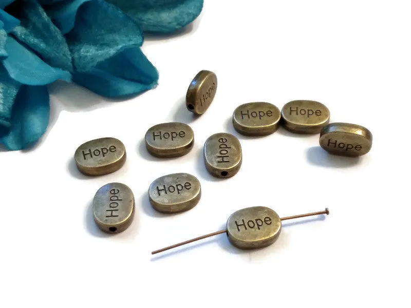 Hope Slide Beads Large Bronze - 10 Pcs