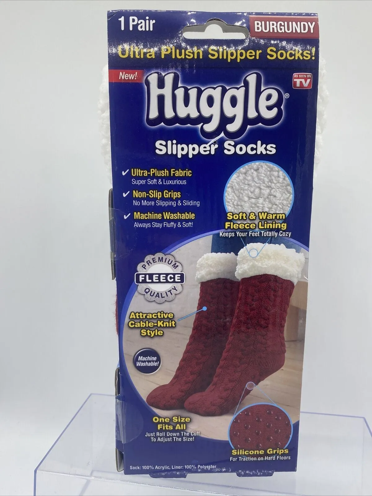 Huggle Slipper Socks Ultra Plush Premium Fleece  - Non-Slip One Size - RED