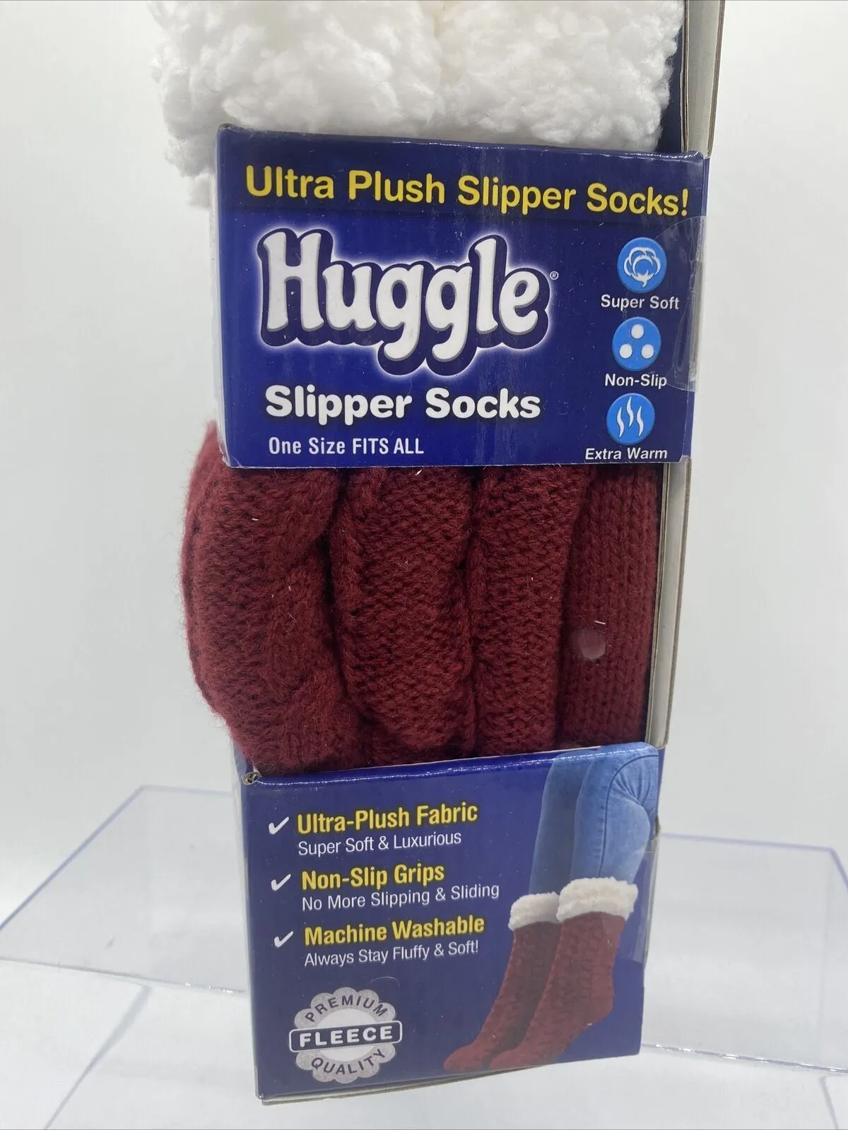 Huggle Slipper Socks Ultra Plush Premium Fleece  - Non-Slip One Size - RED
