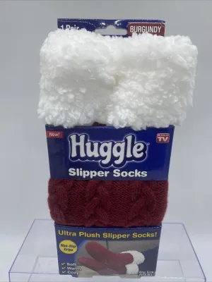 Huggle Slipper Socks Ultra Plush Premium Fleece  - Non-Slip One Size - RED