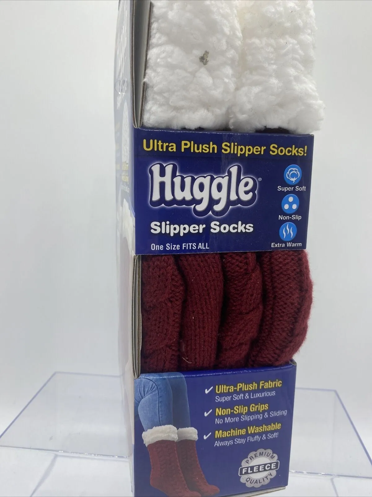 Huggle Slipper Socks Ultra Plush Premium Fleece  - Non-Slip One Size - RED