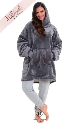 Ladies Luxury Slate Grey Shimmer Fleece Hoodie Blanket Sweatshirt