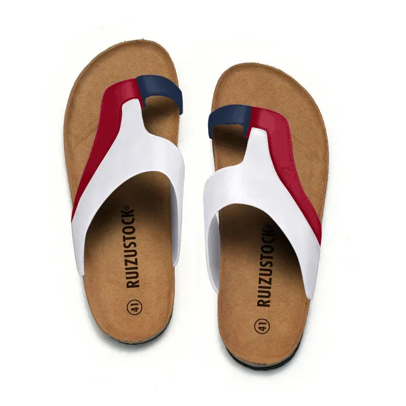 Leather Cork Slippers-Men Summer Classic Flat Shoes-Non Slip Comfortable Slides