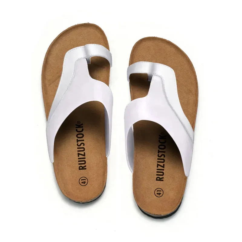 Leather Cork Slippers-Men Summer Classic Flat Shoes-Non Slip Comfortable Slides