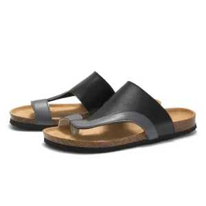 Leather Cork Slippers-Men Summer Classic Flat Shoes-Non Slip Comfortable Slides