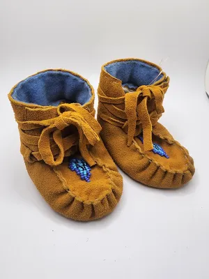 Leather Moccasin Seude Wraps - Size 1(U.S) - with Beaded Diamond Design