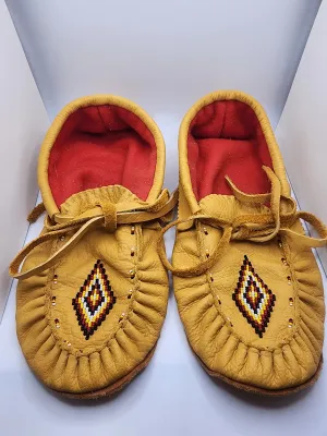 Leather Moccasins - Size 11(U.S.) - with Beaded Diamond Design