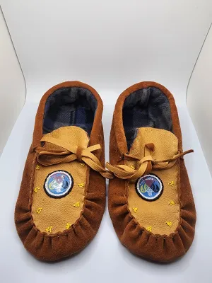 Leather Seude Moccasins - Size 6(U.S.) - with Pendant and Beaded Outline