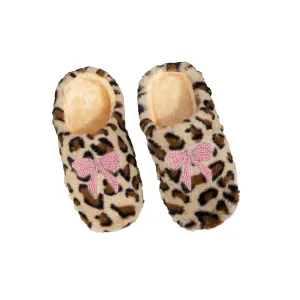 Leopard Fuzzy Bow Closed Toe Slippers