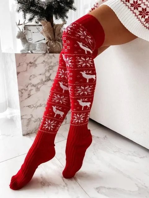 Long Knitted Christmas Women's Stockings