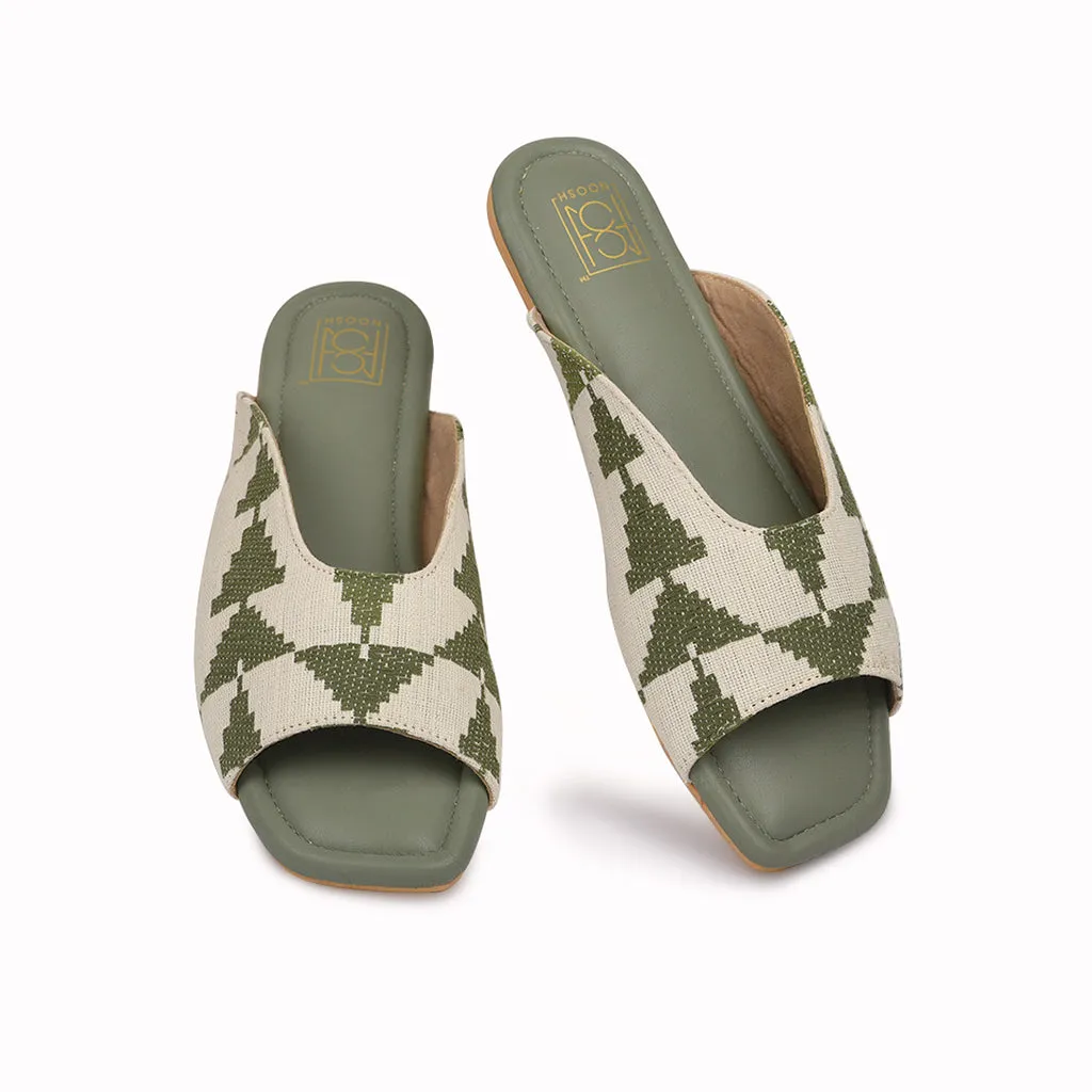 Loom - Green Pyramid Peep Toe Slippers