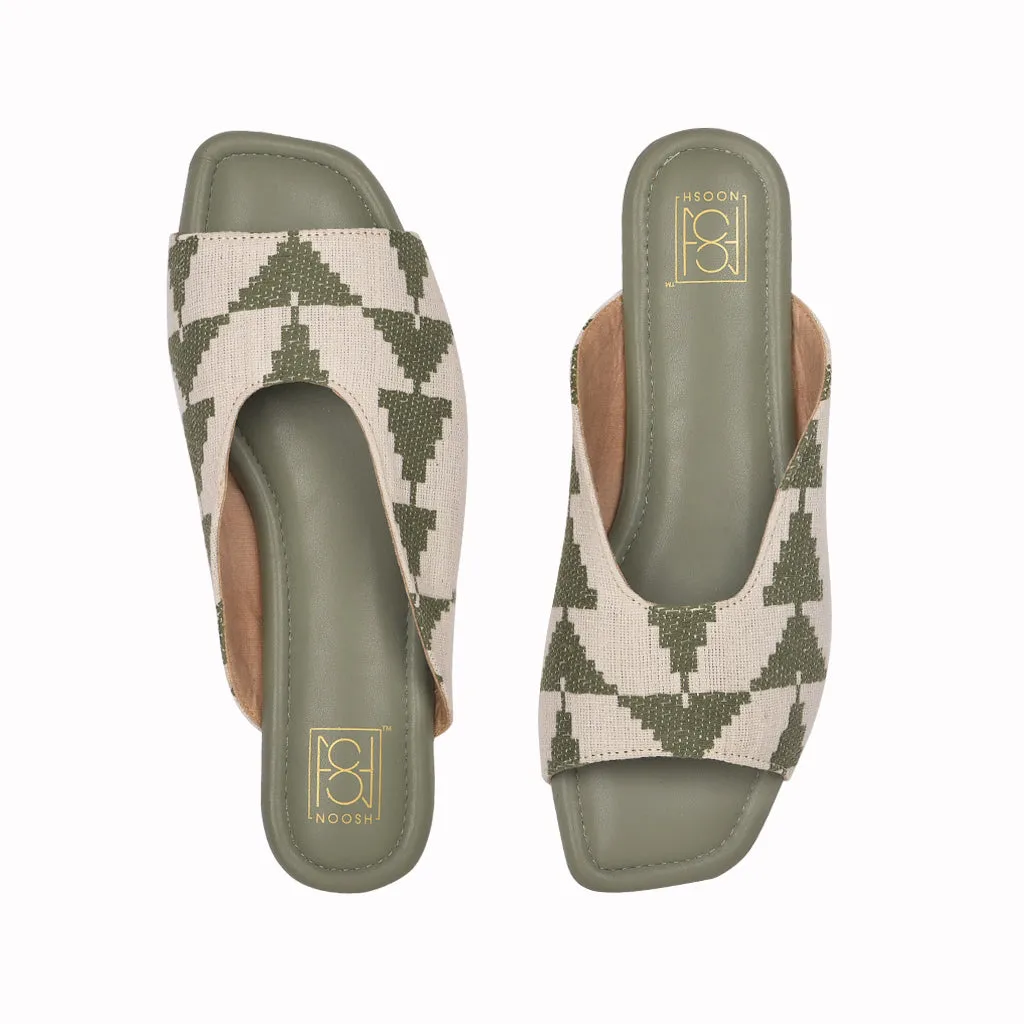 Loom - Green Pyramid Peep Toe Slippers