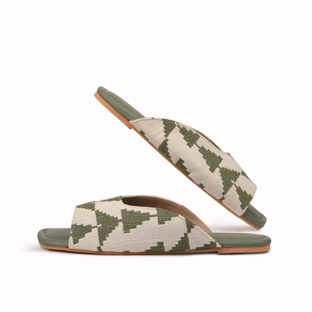 Loom - Green Pyramid Peep Toe Slippers