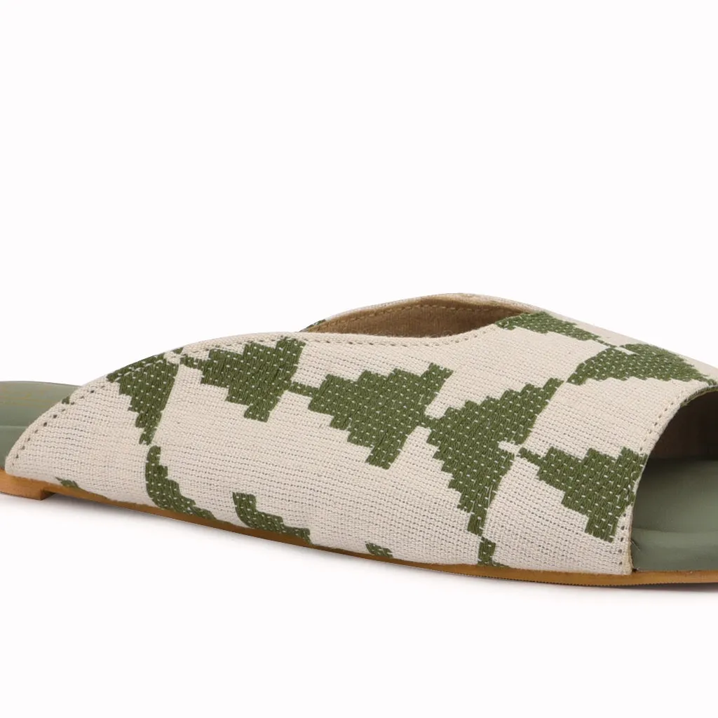 Loom - Green Pyramid Peep Toe Slippers