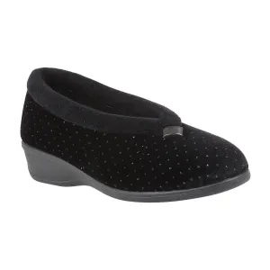 Lotus Ladies Beverley Black Sparkly Slip On Wedge Slippers