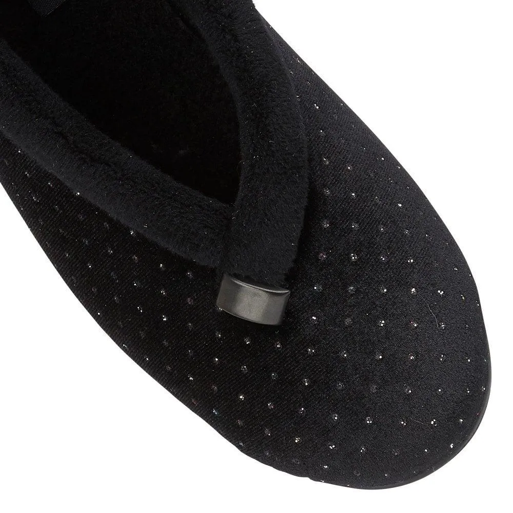 Lotus Ladies Beverley Black Sparkly Slip On Wedge Slippers