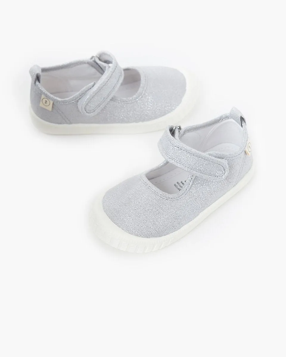 Mary Jane Canvas - Metallic Silver