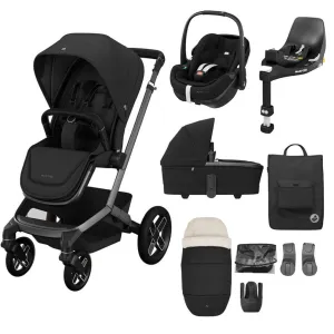 MAXI COSI FAME 9 Piece Travel System with Pebble 360 Pro2 Car Seat and FamilyFix 360 Pro ISOFIX Car Seat Base - Twilic Black