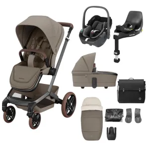 MAXI COSI FAME 9 Piece Travel System with Pebble 360 Pro2 Car Seat and FamilyFix 360 Pro ISOFIX Car Seat Base - Twillic Truffle (Brown Wheels)