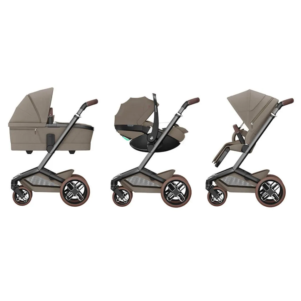 MAXI COSI FAME 9 Piece Travel System with Pebble 360 Pro2 Car Seat and FamilyFix 360 Pro ISOFIX Car Seat Base - Twillic Truffle (Brown Wheels)
