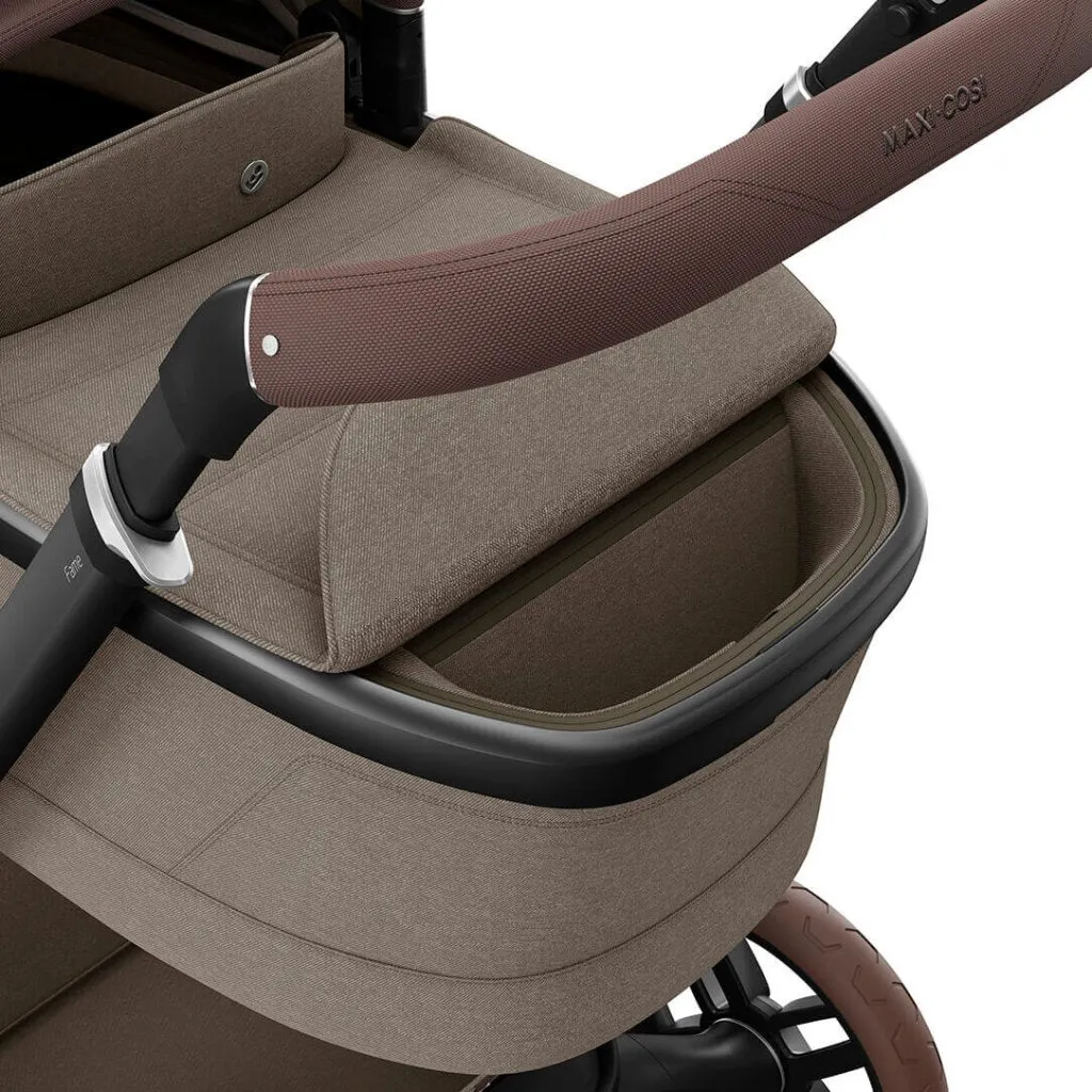 MAXI COSI FAME 9 Piece Travel System with Pebble 360 Pro2 Car Seat and FamilyFix 360 Pro ISOFIX Car Seat Base - Twillic Truffle (Brown Wheels)