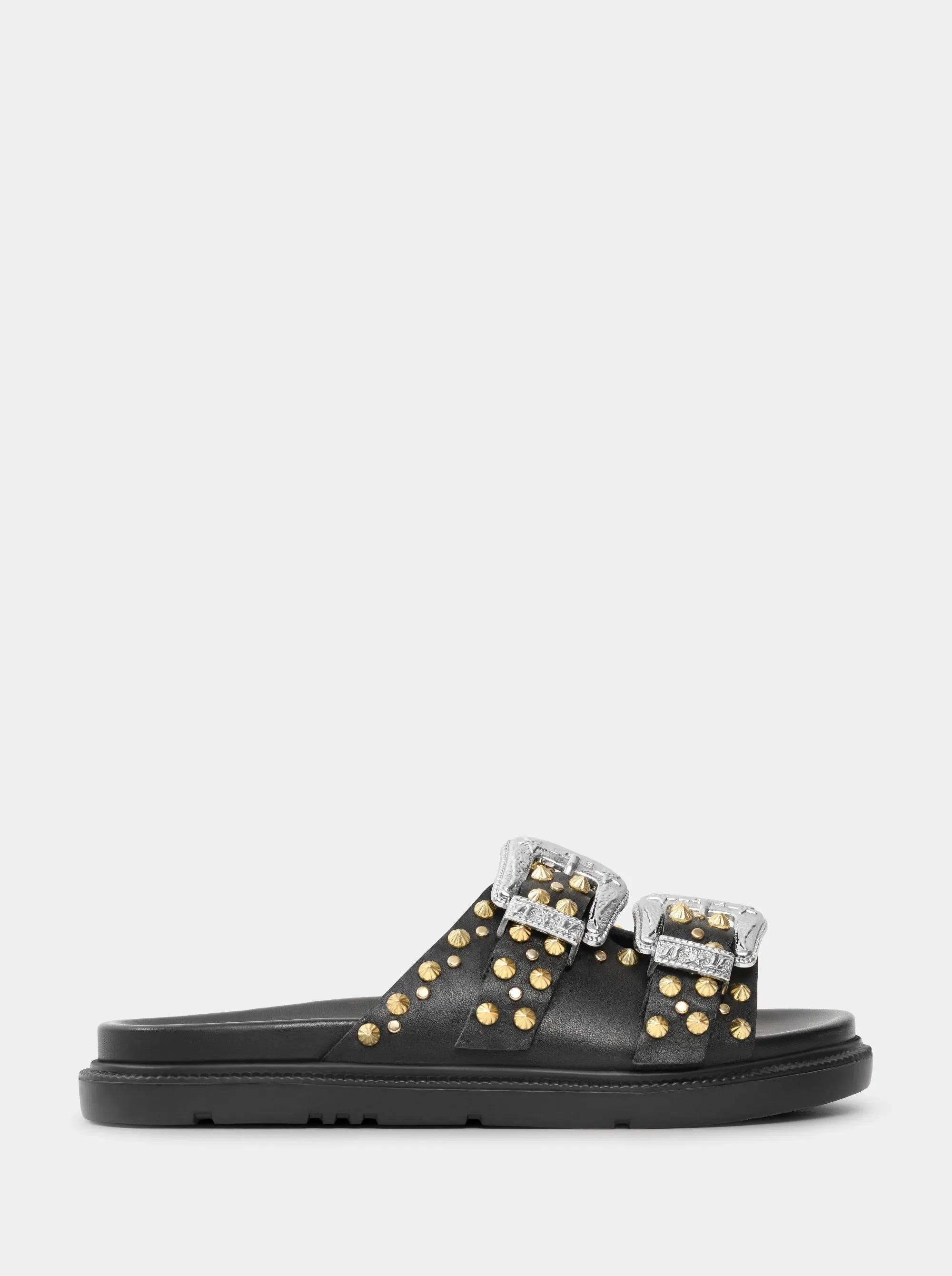 MEDISON BLACK LEATHER SLIPPERS