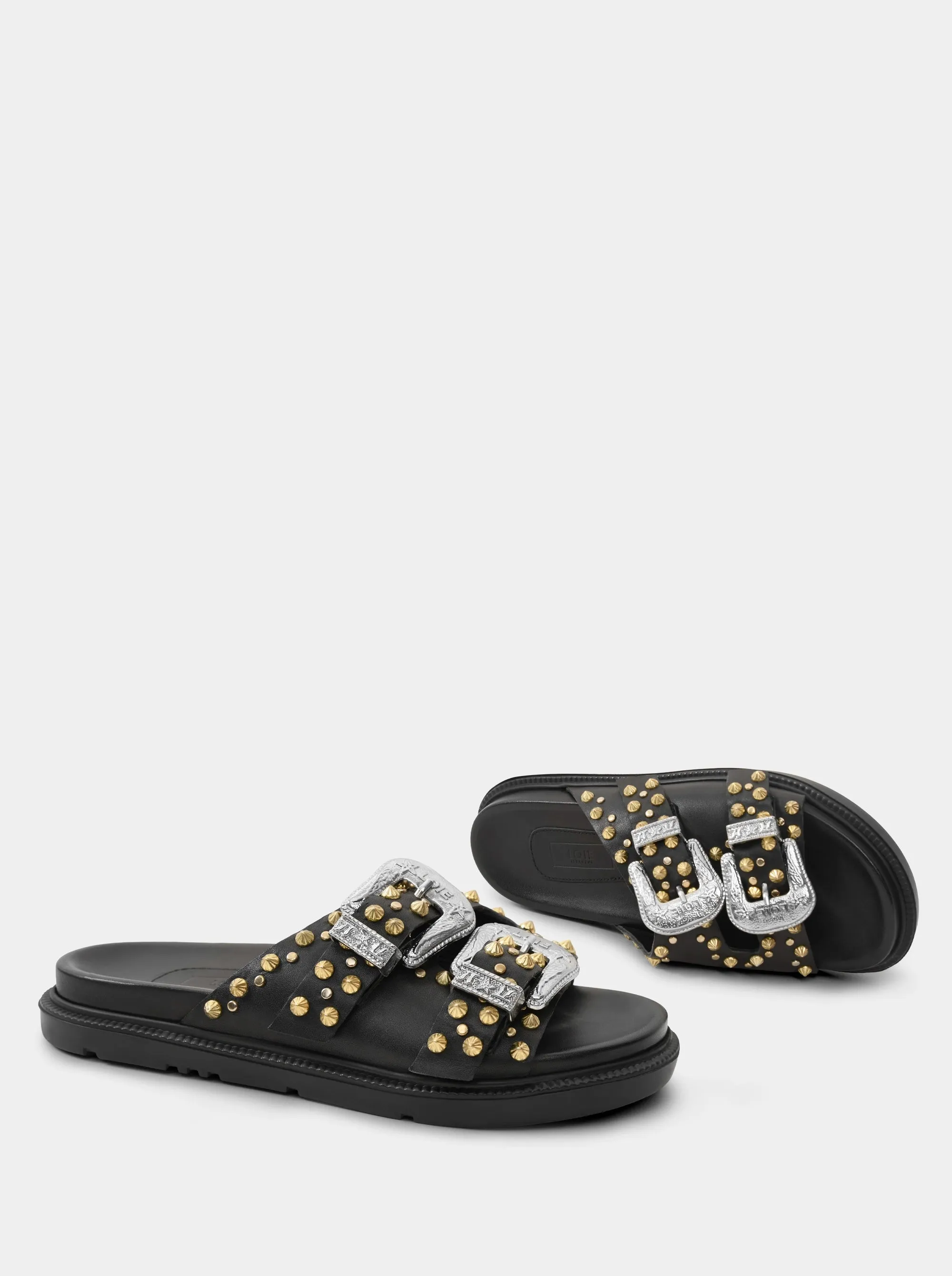 MEDISON BLACK LEATHER SLIPPERS