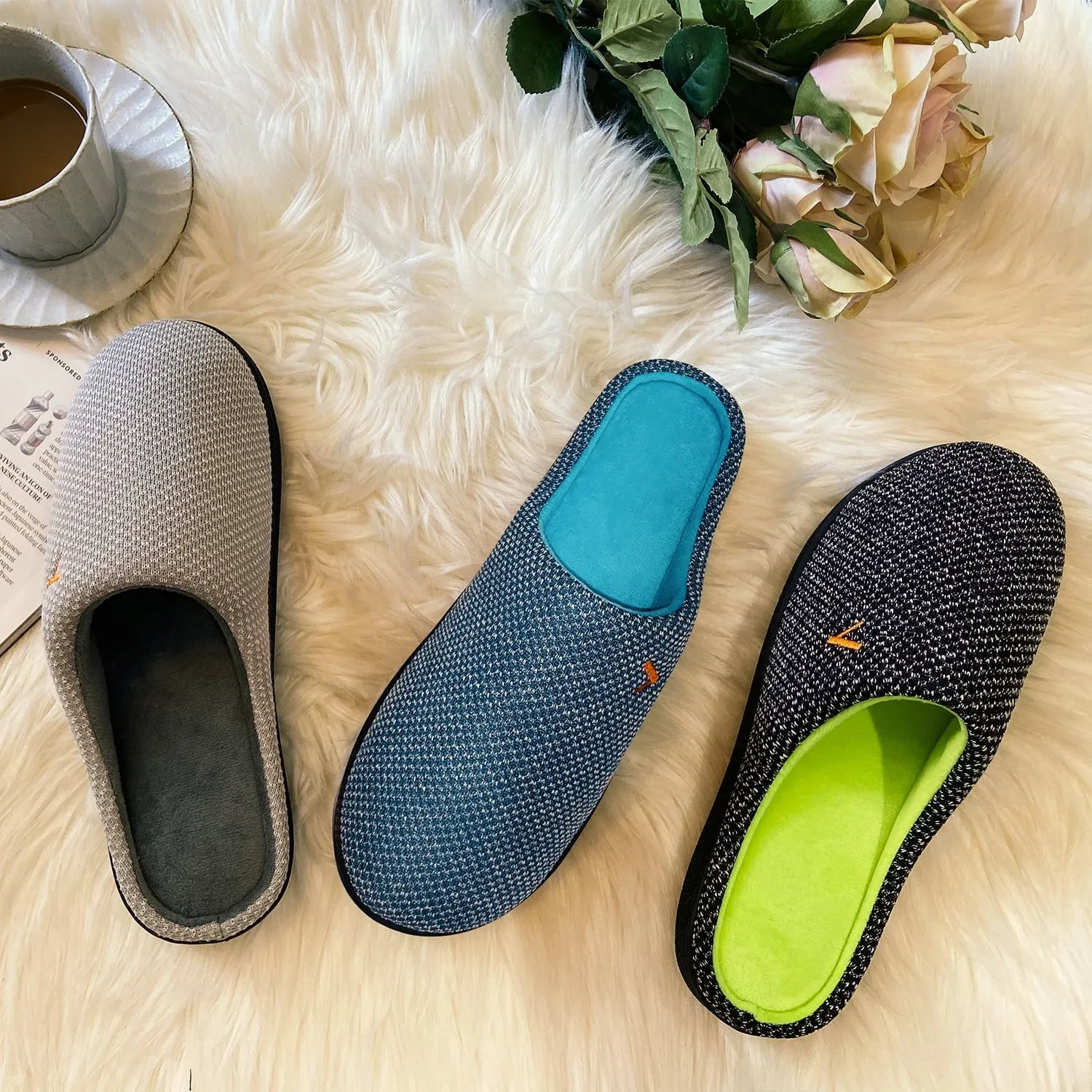 Men'S Cozy Slippers Two-Tone Indoor Outdoor House Shoes