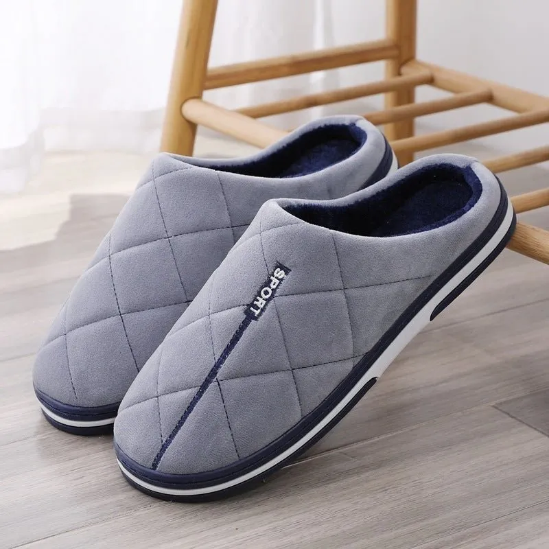 Men’s Extra Wide Cotton Slippers with Rubber Sole