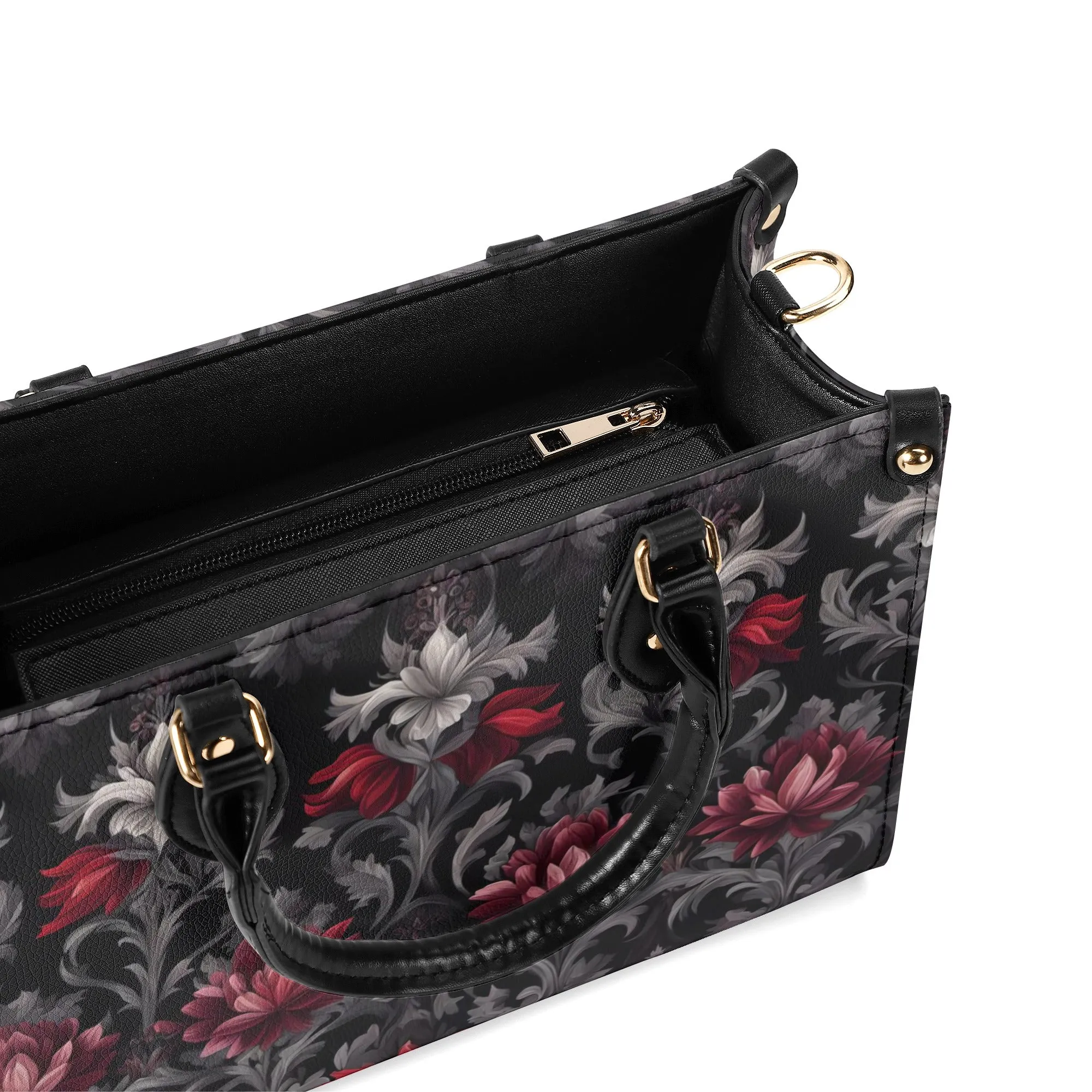 Midnight Peony - Goth Red Flowers Luxury Womens Vegan Leather Handbag