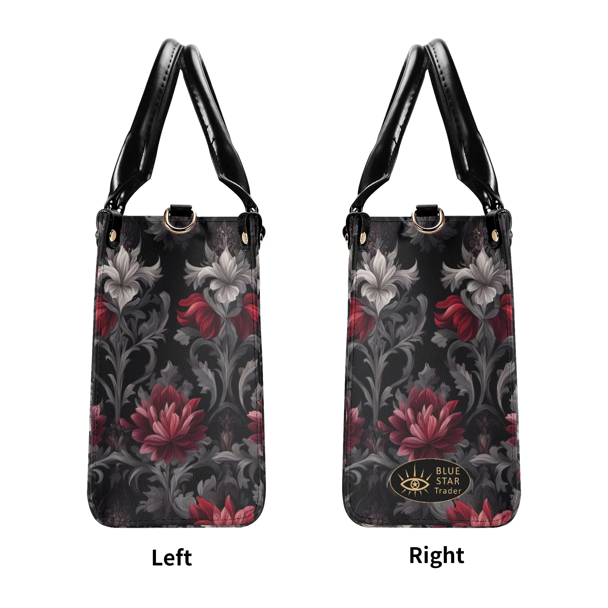 Midnight Peony - Goth Red Flowers Luxury Womens Vegan Leather Handbag